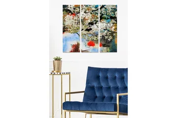 Canvastavla i trä 3-delar 50x70 cm - Blomstrande träd med vita blommor och färgglada inslag - Vit / Blå / Röd - Inredning - Tavlor & posters - Canvastavla