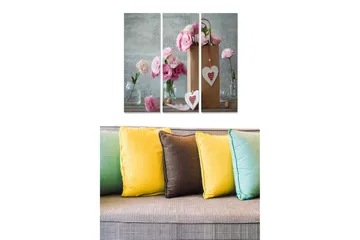 Canvastavla i trä 3-delar 50x70 cm - Bukett av rosa blommor i en papperspåse - Rosa / Grå / Vit - Inredning - Tavlor & posters - Canvastavla