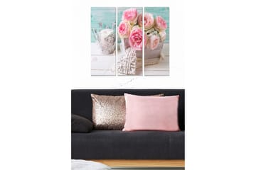 Canvastavla i trä 3-delar 50x70 cm - Bukett av rosa rosor i en träkorg - Rosa / Grå / Vit - Inredning - Tavlor & posters - Canvastavla