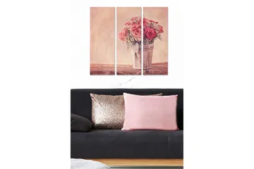 Canvastavla i trä 3-delar 50x70 cm - Bukett av rosor i en korg - Rosa / Beige / Grå - Inredning - Tavlor & posters - Canvastavla