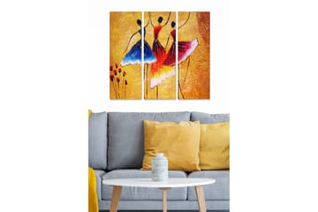 Canvastavla i trä 3-delar 50x70 cm - Dansande kvinnor i färgglada klänningar - Blå / Röd / Gul - Inredning - Tavlor & posters - Canvastavla