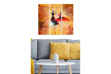 Canvastavla i trä 3-delar 50x70 cm - Dansande kvinnor i färgglada klänningar - Orange / Röd / Svart - Inredning - Tavlor & posters - Canvastavla