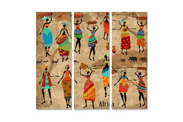 Canvastavla i trä 3-delar 50x70 cm - Dansande kvinnor med färgglada kläder och traditionella mönster - Blå / Röd / Grön - Inredning - Tavlor & posters - Canvastavla