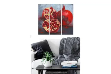 Canvastavla i trä 3-delar 50x70 cm - Delad granatäpple med saftiga kärnor - Röd / Gul / Grå - Inredning - Tavlor & posters - Canvastavla