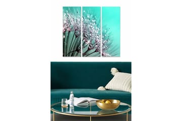 Canvastavla i trä 3-delar 50x70 cm - Delikat blomsterkomposition med vattendroppar - Turkos / Vit / Rosa - Inredning - Tavlor & posters - Canvastavla