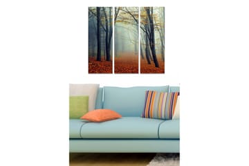 Canvastavla i trä 3-delar 50x70 cm - Dimmig skog med höstfärger och fallna löv - Orange / Grön / Brun - Inredning - Tavlor & posters - Canvastavla