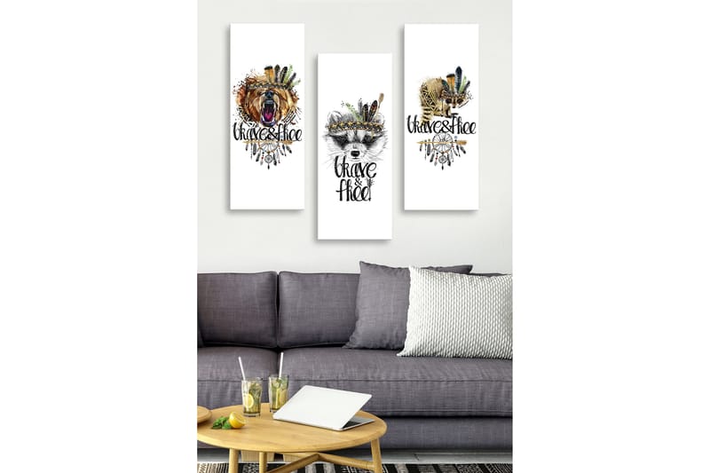 Canvastavla i trä 3-delar 50x70 cm - Djurporträtt med en känsla av frihet och mod, Brun / Svart / Grön