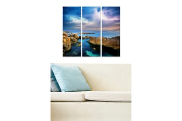 Canvastavla i trä 3-delar 50x70 cm - Dramatiskt kustlandskap med klippor och hav - Blå / Grön / Brun - Inredning - Tavlor & posters - Canvastavla