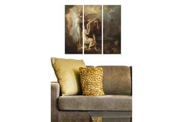 Canvastavla i trä 3-delar 50x70 cm - Dramatiskt sceneri med en ängel som skyddar en kvinna och en man i en konflikt - Mörkbrun / Vit / Röd - Inredning - Tavlor & posters - Canvastavla