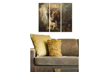 Canvastavla i trä 3-delar 50x70 cm - Dramatiskt sceneri med en ängel som skyddar en kvinna och en man i en konflikt - Mörkbrun / Vit / Röd - Inredning - Tavlor & posters - Canvastavla