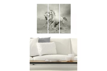 Canvastavla i trä 3-delar 50x70 cm - Dynamiska hästar i rörelse - Vit / Grå - Inredning - Tavlor & posters - Canvastavla