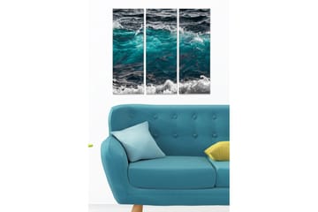 Canvastavla i trä 3-delar 50x70 cm - Dynamiska vågor i turkost och svart - Turkos / Svart - Inredning - Tavlor & posters - Canvastavla
