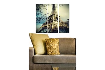 Canvastavla i trä 3-delar 50x70 cm - Eiffeltornet omgiven av trädgrenar - Grå / Blå / Beige - Inredning - Tavlor & posters - Canvastavla