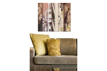 Canvastavla i trä 3-delar 50x70 cm - Elegant balettdansös i en romantisk miljö med blommor - Beige / Vit / Brun - Inredning - Tavlor & posters - Canvastavla