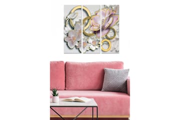 Canvastavla i trä 3-delar 50x70 cm - Elegant komposition av blommor och cirklar i mjuka toner - Ljusrosa / Guld / Vit - Inredning - Tavlor & posters - Canvastavla