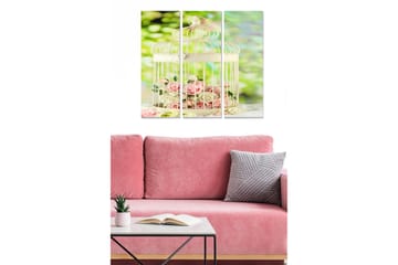 Canvastavla i trä 3-delar 50x70 cm - Fängslande fågelbur med rosa rosor inuti - Rosa / Vit / Grön - Inredning - Tavlor & posters - Canvastavla