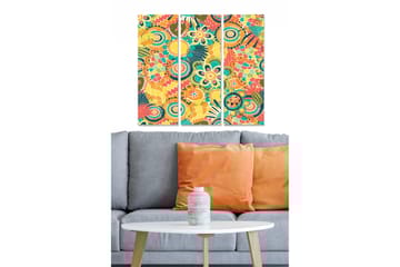 Canvastavla i trä 3-delar 50x70 cm - Färgglad abstrakt komposition med blommor och mönster - Gul / Röd / Grön - Inredning - Tavlor & posters - Canvastavla