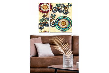 Canvastavla i trä 3-delar 50x70 cm - Färgglad abstrakt komposition med cirkulära mönster och detaljerade ornament - Mörkblå / Röd / Grön - Inredning - Tavlor & posters - Canvastavla