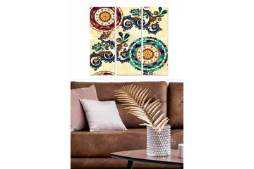 Canvastavla i trä 3-delar 50x70 cm - Färgglad abstrakt komposition med cirkulära mönster och detaljerade ornament - Mörkblå / Röd / Grön - Inredning - Tavlor & posters - Canvastavla