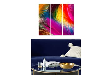 Canvastavla i trä 3-delar 50x70 cm - Färgglad abstrakt komposition med dynamiska linjer - Rosa / Orange / Blå - Inredning - Tavlor & posters - Canvastavla