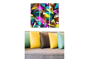 Canvastavla i trä 3-delar 50x70 cm - Färgglad abstrakt komposition med geometriska former - Lila / Turkos / Orange - Inredning - Tavlor & posters - Canvastavla