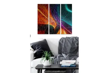 Canvastavla i trä 3-delar 50x70 cm - Färgglad abstrakt komposition med geometriska former och ljusstrålar - Röd / Blå / Orange - Inredning - Tavlor & posters - Canvastavla