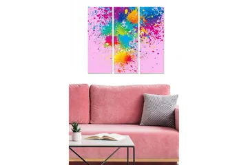 Canvastavla i trä 3-delar 50x70 cm - Färgglad abstrakt komposition med sprutande färger - Blå / Gul / Rosa - Inredning - Tavlor & posters - Canvastavla