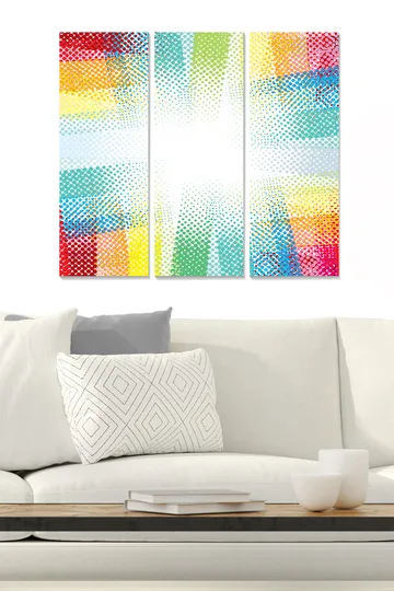 Canvastavla i trä 3-delar 50x70 cm - Färgglad abstrakt komposition med prickmönster - Röd / Grön / Gul - Inredning - Tavlor & posters - Canvastavla