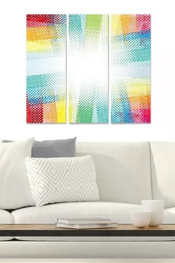 Canvastavla i trä 3-delar 50x70 cm - Färgglad abstrakt komposition med prickmönster - Röd / Grön / Gul - Inredning - Tavlor & posters - Canvastavla