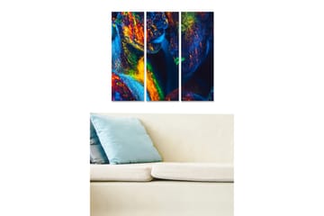 Canvastavla i trä 3-delar 50x70 cm - Färgglad abstraktion av ansikten med glittrande detaljer - Blå / Grön / Orange - Inredning - Tavlor & posters - Canvastavla