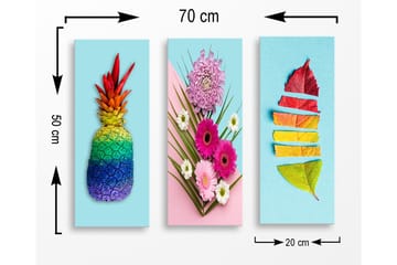 Canvastavla i trä 3-delar 50x70 cm - Färgglad ananas med regnbågsfärger - Grön / Blå / Röd - Inredning - Tavlor & posters - Canvastavla