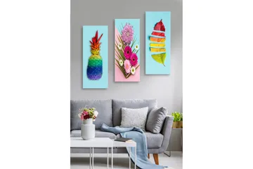 Canvastavla i trä 3-delar 50x70 cm - Färgglad ananas med regnbågsfärger - Grön / Blå / Röd - Inredning - Tavlor & posters - Canvastavla