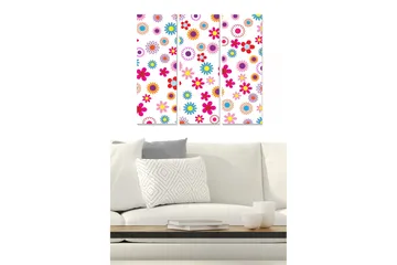 Canvastavla i trä 3-delar 50x70 cm - Färgglad blomsterdesign med varierande blommor - Rosa / Blå / Orange - Inredning - Tavlor & posters - Canvastavla