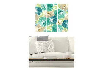 Canvastavla i trä 3-delar 50x70 cm - Färgglad blomsterkomposition med stora blommor - Turkos / Beige / Ljusgrön - Inredning - Tavlor & posters - Canvastavla
