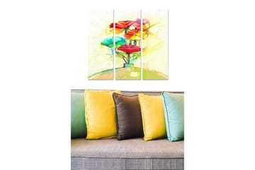 Canvastavla i trä 3-delar 50x70 cm - Färgglad blomsterträd med stora blommor i rött och grönt - Röd / Grön / Gul - Inredning - Tavlor & posters - Canvastavla