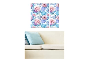 Canvastavla i trä 3-delar 50x70 cm - Färgglad bukett av blommor i akvarellstil - Rosa / Blå / Grön - Inredning - Tavlor & posters - Canvastavla
