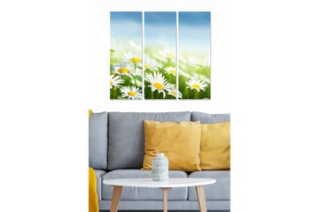 Canvastavla i trä 3-delar 50x70 cm - Färgglad bukett av prästkragar - Vit / Gul / Grön - Inredning - Tavlor & posters - Canvastavla