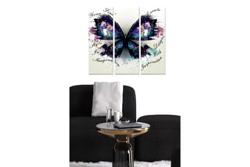 Canvastavla i trä 3-delar 50x70 cm - Färgglad fjäril med abstrakta inslag - Lila / Blå / Svart - Inredning - Tavlor & posters - Canvastavla