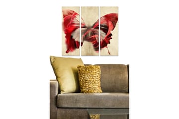 Canvastavla i trä 3-delar 50x70 cm - Färgglad fjäril med röda och vita detaljer - Röd / Vit - Inredning - Tavlor & posters - Canvastavla