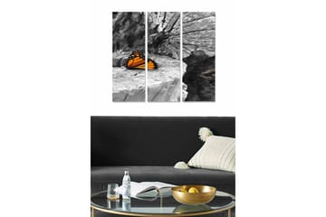 Canvastavla i trä 3-delar 50x70 cm - Färgglad fjäril på en grå träyta - Orange / Svart - Inredning - Tavlor & posters - Canvastavla