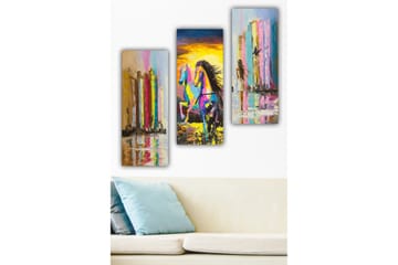 Canvastavla i trä 3-delar 50x70 cm - Färgglad häst i rörelse framför abstrakta pelare - Rosa / Gult / Blått - Inredning - Tavlor & posters - Canvastavla