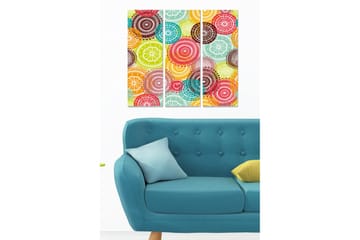 Canvastavla i trä 3-delar 50x70 cm - Färgglad komposition av cirklar och mönster - Röd / Grön / Turkos - Inredning - Tavlor & posters - Canvastavla