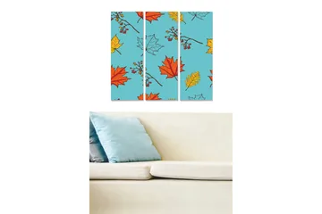 Canvastavla i trä 3-delar 50x70 cm - Färgglad komposition av höstlöv på blå bakgrund - Blå / Röd / Gul - Inredning - Tavlor & posters - Canvastavla