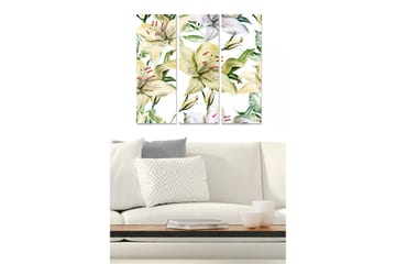 Canvastavla i trä 3-delar 50x70 cm - Färgglad komposition av liljor och gröna blad - Grön / Vit / Gul - Inredning - Tavlor & posters - Canvastavla