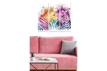 Canvastavla i trä 3-delar 50x70 cm - Färgglad komposition av zebror med abstrakta mönster - Lila / Orange / Grön - Inredning - Tavlor & posters - Canvastavla