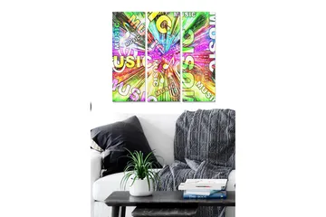 Canvastavla i trä 3-delar 50x70 cm - Färgglad komposition med musikaliska teman - Grön / Rosa / Gul - Inredning - Tavlor & posters - Canvastavla
