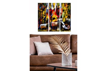 Canvastavla i trä 3-delar 50x70 cm - Färgglad komposition med vin och musikaliska inslag - Röd / Gul / Grön - Inredning - Tavlor & posters - Canvastavla