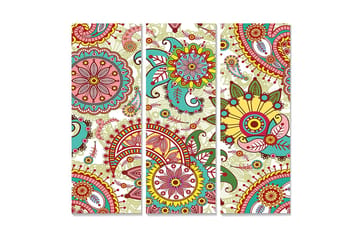 Canvastavla i trä 3-delar 50x70 cm - Färgglad mandala med blommor och spiraler - Röd / Grön / Gul - Inredning - Tavlor & posters - Canvastavla