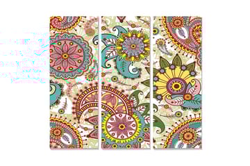 Canvastavla i trä 3-delar 50x70 cm - Färgglad mandala med blommor och spiraler - Röd / Grön / Gul - Inredning - Tavlor & posters - Canvastavla