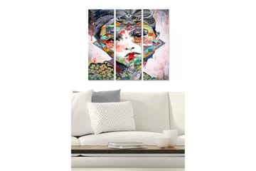 Canvastavla i trä 3-delar 50x70 cm - Färgglad och geometrisk porträtt av en kvinna - Röd / Grön / Blå - Inredning - Tavlor & posters - Canvastavla